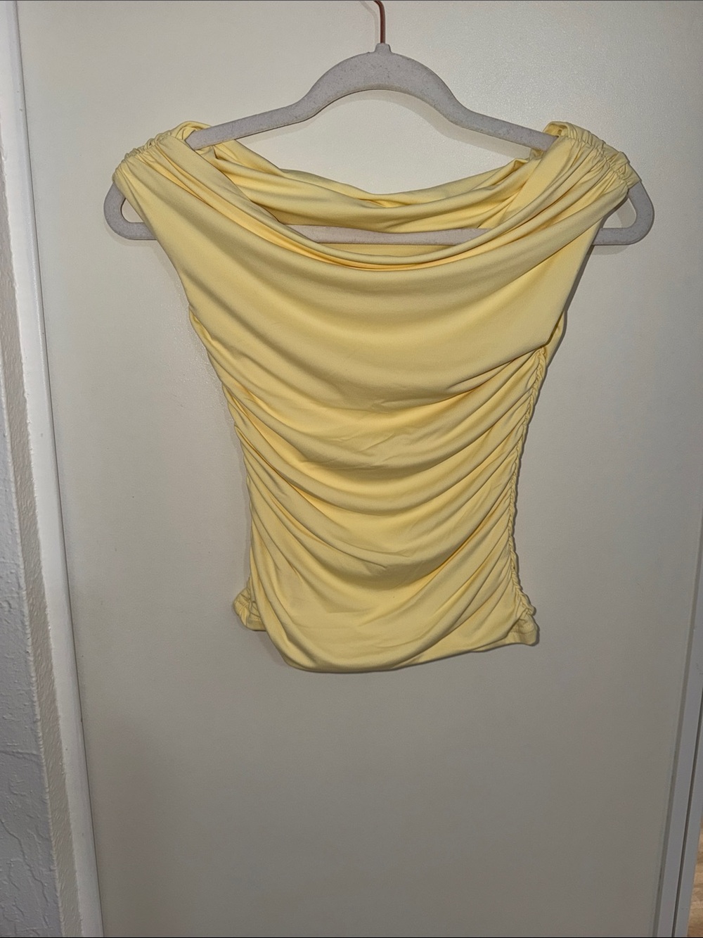 Meshki Pale Yellow Draped Ruched Top | XS